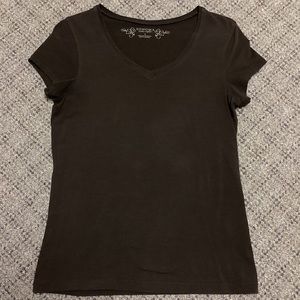 Sonoma Life+Style Brown V-neck Short Sleeve Tee * Small